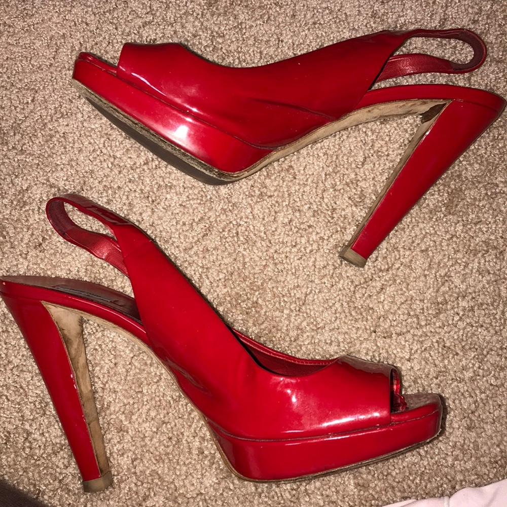 Miu Miu Patent Leather peep toe slingback heels